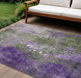 8' X 10' Olive Green And Purple Abstract Washable Indoor Outdoor Area Rug