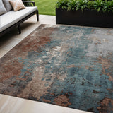5' X 8' Rust And Teal Blue Abstract Washable Indoor Outdoor Area Rug