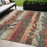 5' X 8' Terra Cotta And Sage Floral Washable Indoor Outdoor Area Rug