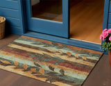 3' X 5' Wheat And Gold Floral Washable Indoor Outdoor Area Rug