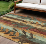 8' X 10' Wheat And Gold Floral Washable Indoor Outdoor Area Rug
