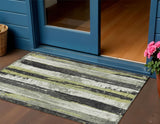3' X 5' Gold And Gray Striped Washable Indoor Outdoor Area Rug