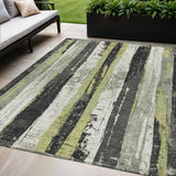 5' X 8' Gold And Gray Striped Washable Indoor Outdoor Area Rug