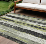 8' X 10' Gold And Gray Striped Washable Indoor Outdoor Area Rug
