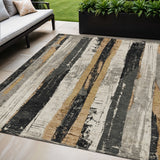 5' X 8' Taupe And Gold Striped Washable Indoor Outdoor Area Rug