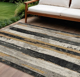 8' X 10' Taupe And Gold Striped Washable Indoor Outdoor Area Rug