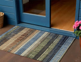 3' X 5' Blue And Brown Striped Washable Indoor Outdoor Area Rug
