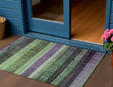 3' X 5' Purple And Green Striped Washable Indoor Outdoor Area Rug