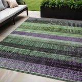 5' X 8' Purple And Green Striped Washable Indoor Outdoor Area Rug
