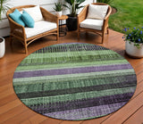8' Purple And Green Round Striped Washable Indoor Outdoor Area Rug
