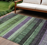 8' X 10' Purple And Green Striped Washable Indoor Outdoor Area Rug