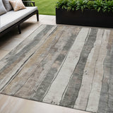 5' X 8' Beige And Gray Striped Washable Indoor Outdoor Area Rug