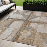 5' X 8' Copper And Gray Geometric Washable Indoor Outdoor Area Rug