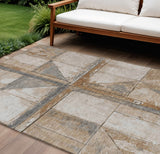 8' X 10' Copper And Gray Geometric Washable Indoor Outdoor Area Rug