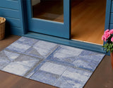 3' X 5' Denim Blue And Gray Geometric Washable Indoor Outdoor Area Rug