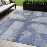 5' X 8' Denim Blue And Gray Geometric Washable Indoor Outdoor Area Rug