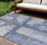8' X 10' Denim Blue And Gray Geometric Washable Indoor Outdoor Area Rug