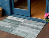 3' X 5' Pale Aqua And Gray Geometric Washable Indoor Outdoor Area Rug