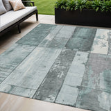 5' X 8' Pale Aqua And Gray Geometric Washable Indoor Outdoor Area Rug