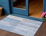 3' X 5' Sky Blue And Gray Geometric Washable Indoor Outdoor Area Rug