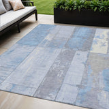 5' X 8' Sky Blue And Gray Geometric Washable Indoor Outdoor Area Rug