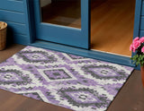 3' X 5' Purple And Gray Aztec Washable Indoor Outdoor Area Rug