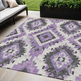 5' X 8' Purple And Gray Aztec Washable Indoor Outdoor Area Rug