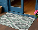3' X 5' Pale Aqua And Gray Aztec Washable Indoor Outdoor Area Rug