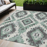 5' X 8' Pale Aqua And Gray Aztec Washable Indoor Outdoor Area Rug