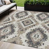 5' X 8' Taupe And Gray Aztec Washable Indoor Outdoor Area Rug