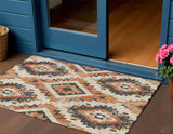 3' X 5' Terra Cotta And Gray Aztec Washable Indoor Outdoor Area Rug