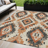 5' X 8' Terra Cotta And Gray Aztec Washable Indoor Outdoor Area Rug