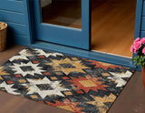 3' X 5' Black Gold And Rust Aztec Washable Indoor Outdoor Area Rug