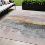 5' X 8' Blush And Gold Abstract Washable Indoor Outdoor Area Rug
