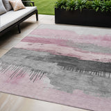 5' X 8' Pink And Charcoal Abstract Washable Indoor Outdoor Area Rug