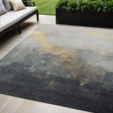 5' X 8' Gold And Charcoal Abstract Washable Indoor Outdoor Area Rug
