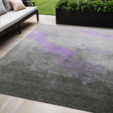 5' X 8' Lavender And Charcoal Abstract Washable Indoor Outdoor Area Rug