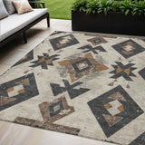 5' X 8' Beige Brown And Charcoal Aztec Washable Indoor Outdoor Area Rug