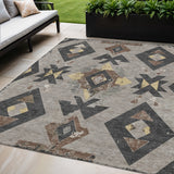 5' X 8' Taupe Charcoal And Wheat Aztec Washable Indoor Outdoor Area Rug