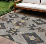 8' X 10' Taupe Charcoal And Wheat Aztec Washable Indoor Outdoor Area Rug