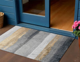 3' X 5' Gold And Gray Striped Washable Indoor Outdoor Area Rug