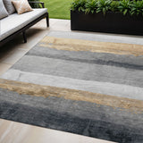 5' X 8' Gold And Gray Striped Washable Indoor Outdoor Area Rug