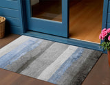 3' X 5' Sky Blue And Gray Striped Washable Indoor Outdoor Area Rug