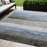 5' X 8' Sky Blue And Gray Striped Washable Indoor Outdoor Area Rug