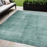 5' X 8' Teal Blue And Ivory Abstract Washable Indoor Outdoor Area Rug