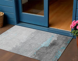3' X 5' Teal Blue And Gray Abstract Washable Indoor Outdoor Area Rug