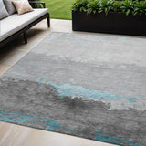 5' X 8' Teal Blue And Gray Abstract Washable Indoor Outdoor Area Rug