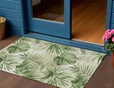 3' X 5' Artichoke Green And Ivory Floral Washable Indoor Outdoor Area Rug