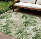 5' X 8' Artichoke Green And Ivory Floral Washable Indoor Outdoor Area Rug