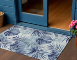 3' X 5' Blue And Ivory Floral Washable Indoor Outdoor Area Rug